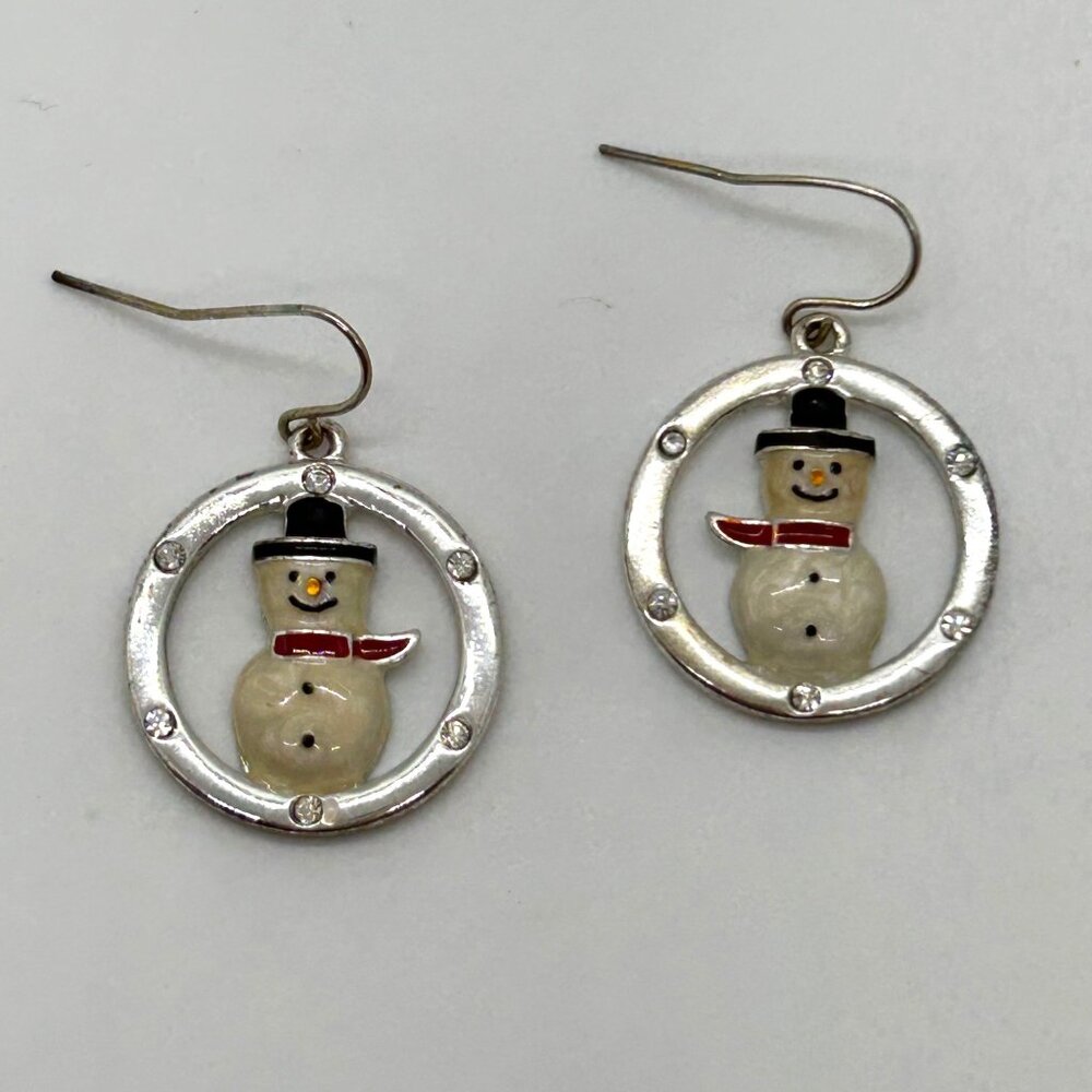 Vintage Kenneth Cole Snowman Earrings Pierced Silver-Tone Holiday Rhinestones - Picture 2 of 16